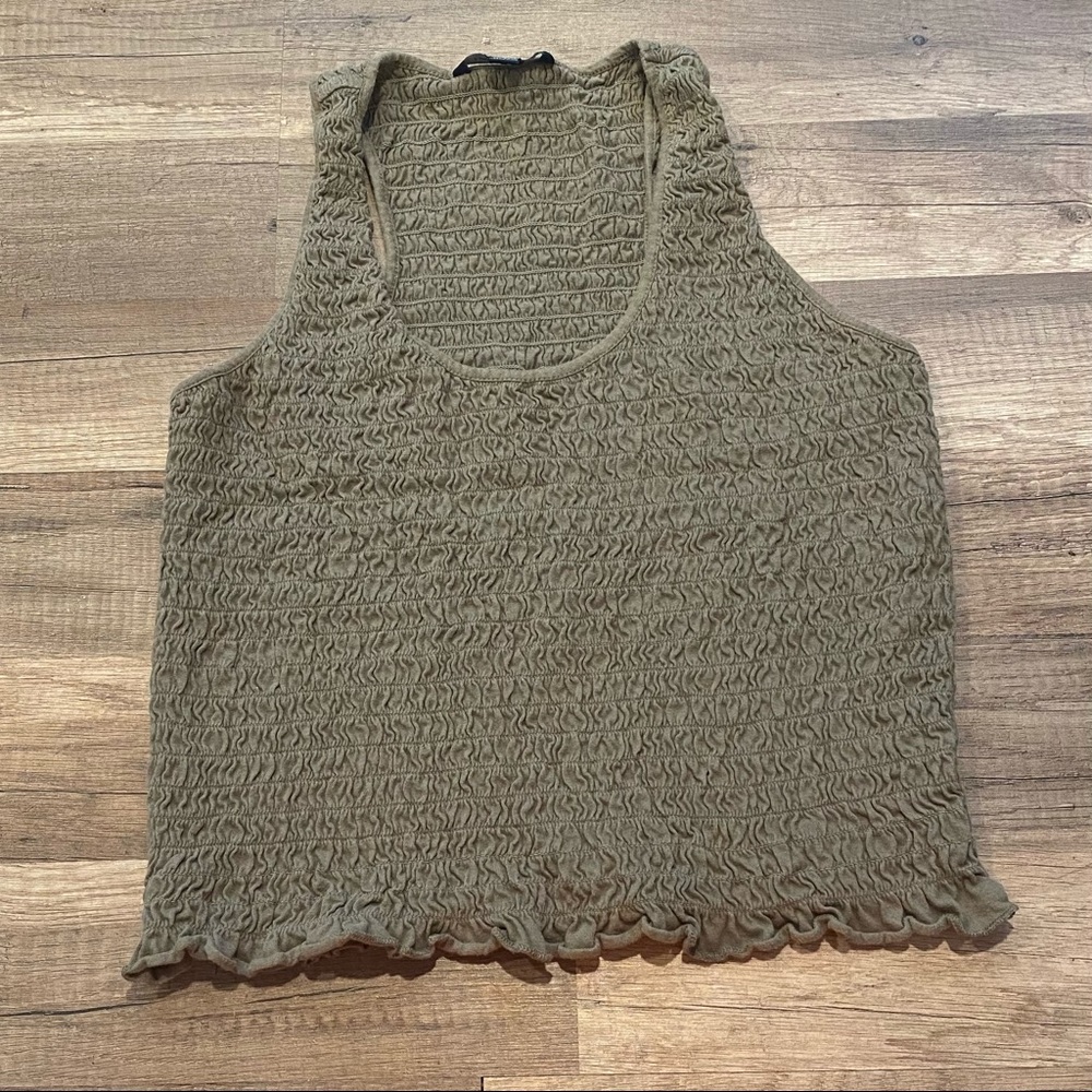 American Eagle Green Smocked Cropped Tank Top L